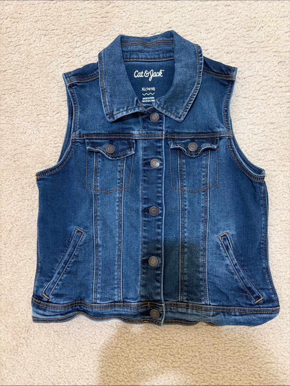 Cat & Jack Indigo Denim Button-Front Vest XL 14-16